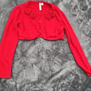 Janie and Jack Red Cardigan with Rosette Details